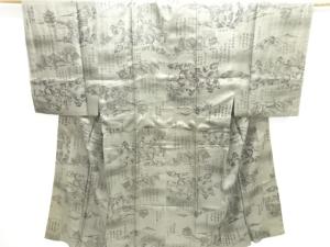 アンティーク　家屋に文字模様男物長襦袢